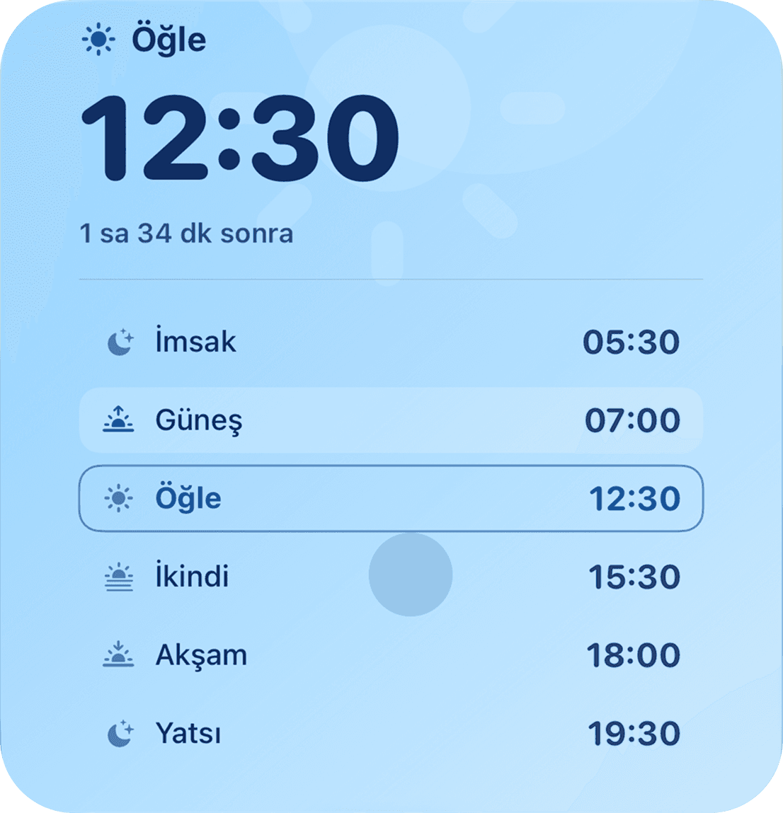 Inspraytion mavi günlük namaz planı widgetı
