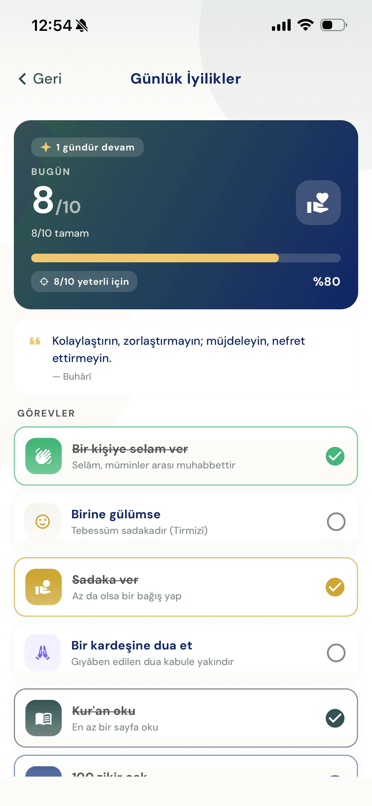 Inspraytion günlük iyilikler ve hadis ekranı
